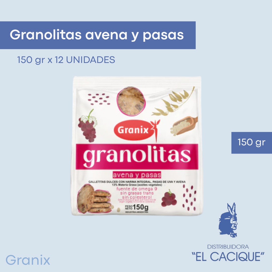 GRANOLITAS Avenas y Pasas  12 x 150 Gr.GRANIX